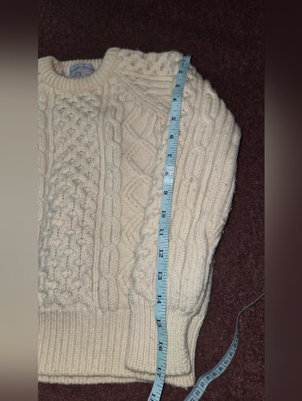 Vintage Isabelle Glion Kids 100% Wool Fisherman's Aran Sweater Ivory Medium - Picture 8 of 9